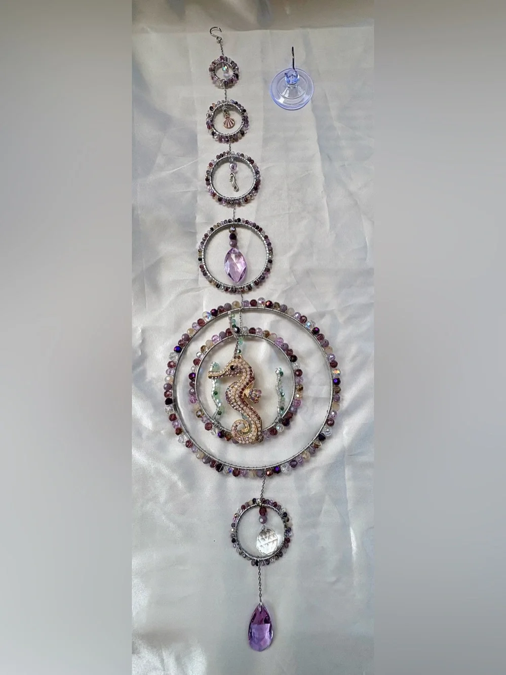 Seahorse Crystal Sun Catcher - Purple & Silver Hanging Ornament